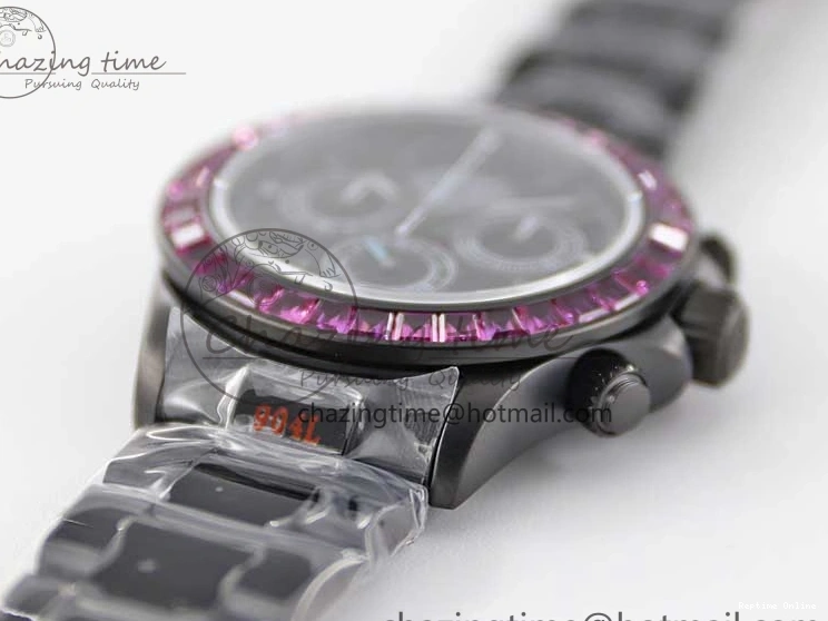 0223 Daytona All Black PVD TWF Best Edition Purple Diamonds Bezel Black Dial on PVD Bracelet SA Lightweight 2446